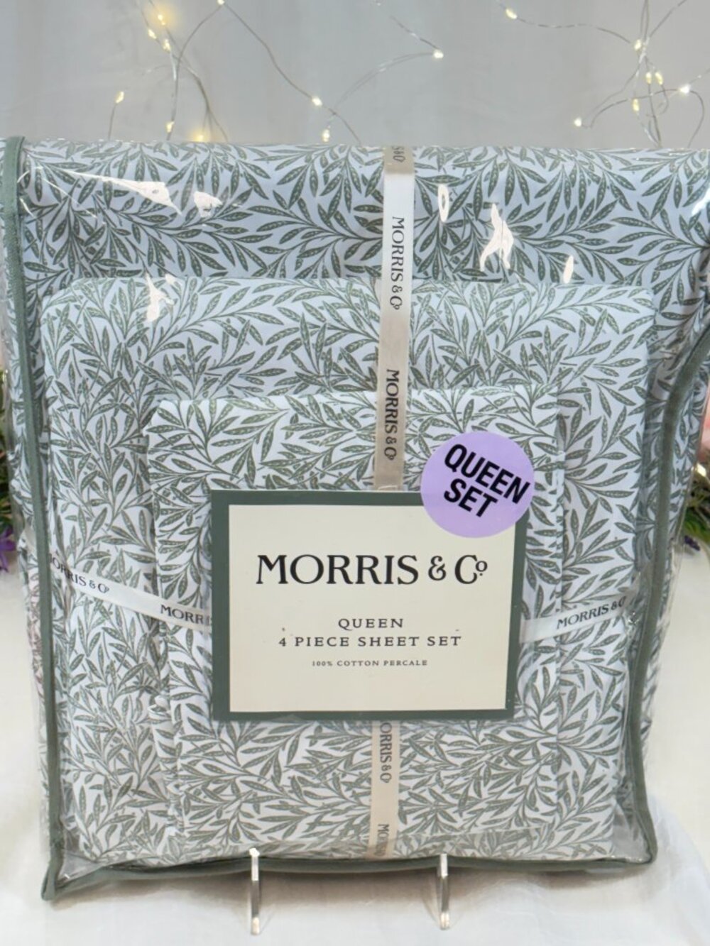 The Original Morris & Co. 4 Pc Queen Sheet Set Green Willow Leaf Luxury Cotton